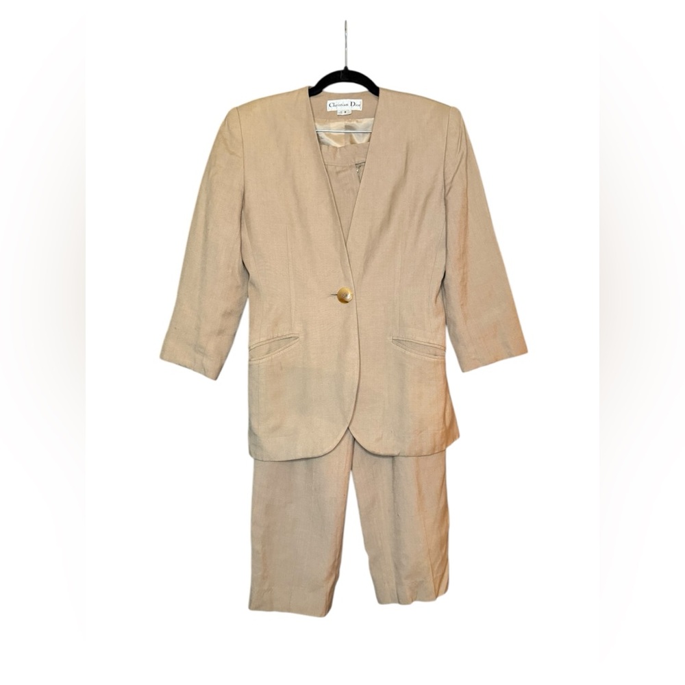 Vintage 1970s / 1980s Christian Dior Tan Pantsuit - Picture 3 of 15